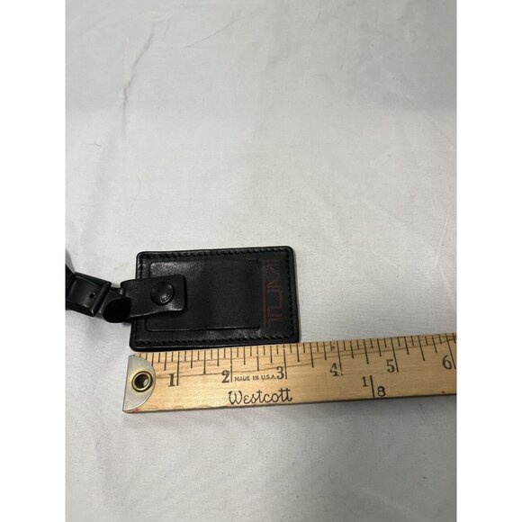 TUMI  Black Leather Luggage Tag Snap Button and Buckle Red Lettering - Picture 4 of 5